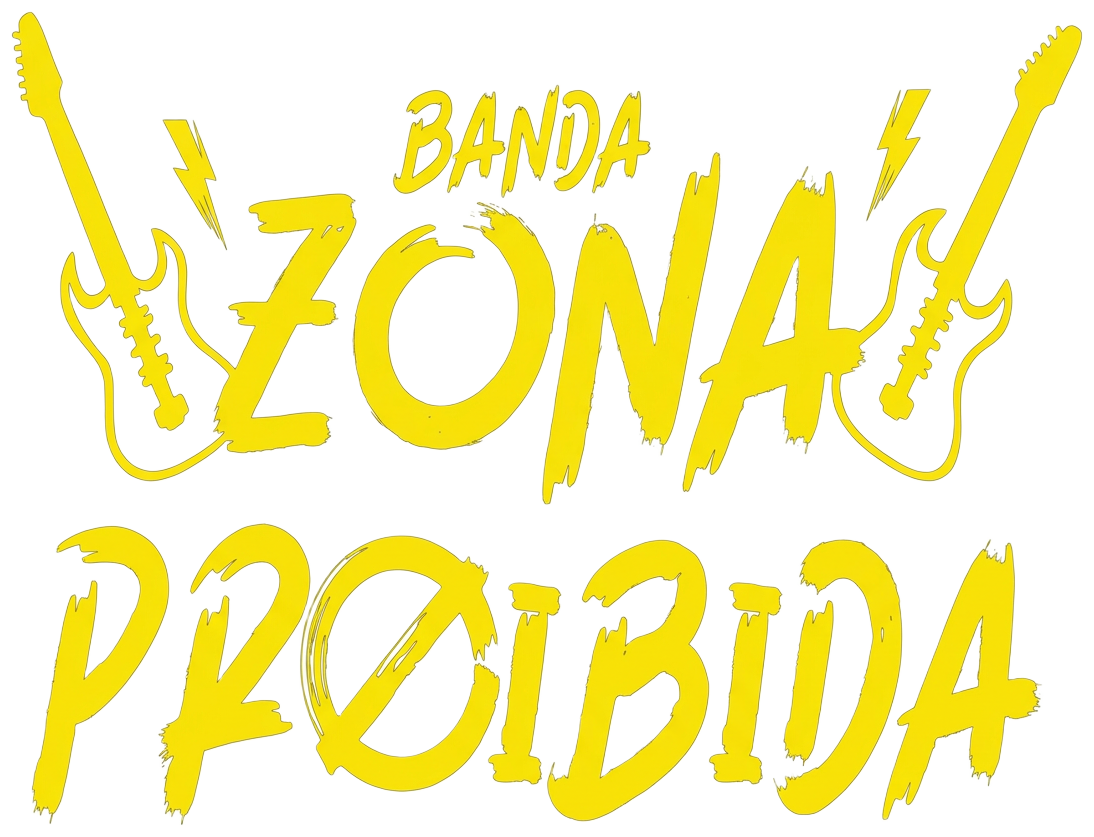 Logo original Banda Zona Proibida, com guitarras e raios amarelos